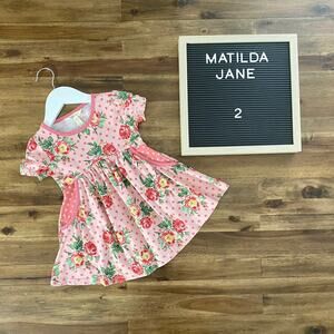 Matilda Jane Brilliant Daydream Pretty In Pink Floral Knit Polka Dot Dress Girls